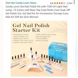 NWT Candy Lover Gel Nail Polish Kit, 72W UV Light Lamp, 15 colors, accessories